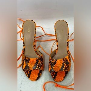 Aldo Orange Snakeskin Wrap Heeled Sandals